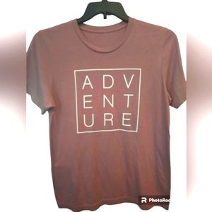 Women Adventure T-Shirt. Size Large. Mauve and White.